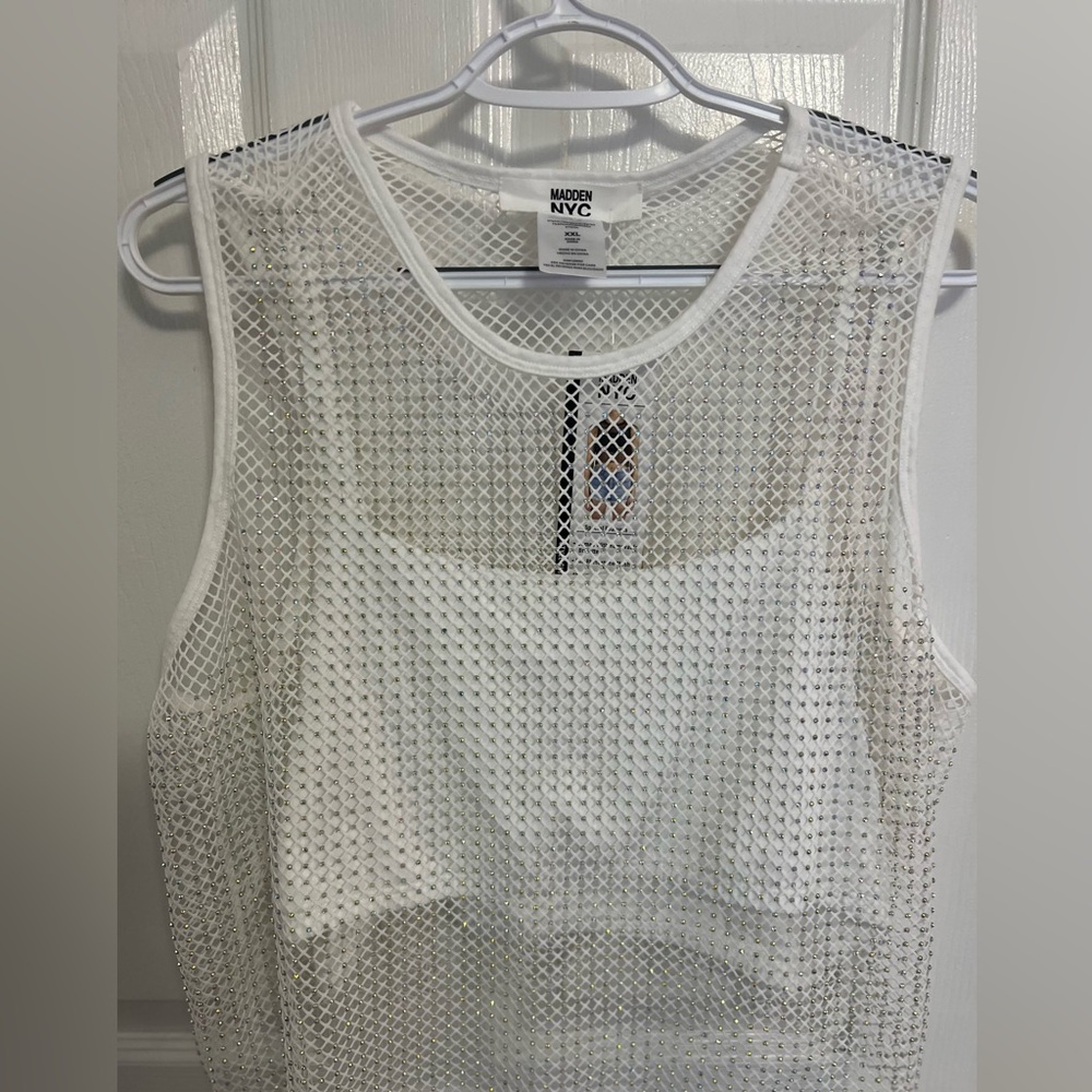 Madden NYC Juniors Plus Rhinestone Mesh Tank Top NWT - Picture 7 of 10
